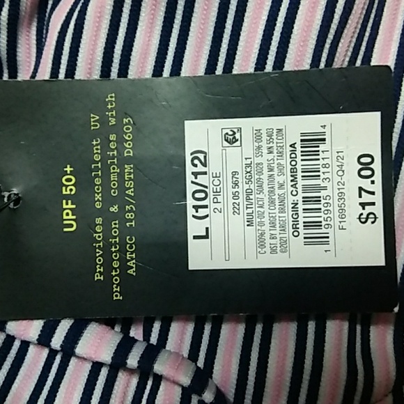 Pink Navy White stripes 2 peice swimsuit - Picture 2 of 3